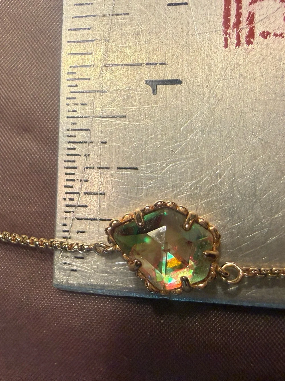 Kendra Scott Tessa Rose Gold Necklace Iridescent Dichroic Glass Crystal Dustbag